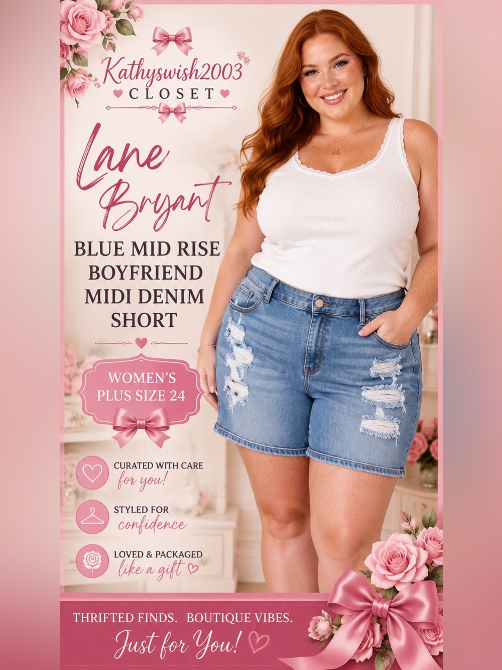 Lane Bryant Blue Mid Rise Boyfriend MIDI Denim Short Women’s Plus Size 24